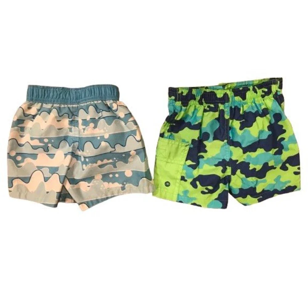Boy's 12 Month Swim trunks Lot of 2 Baby Shark and Camo w/ lining